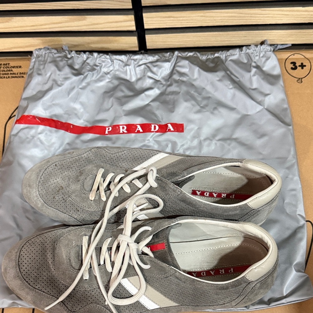 Prada Suede Gray and Cream Sneakers